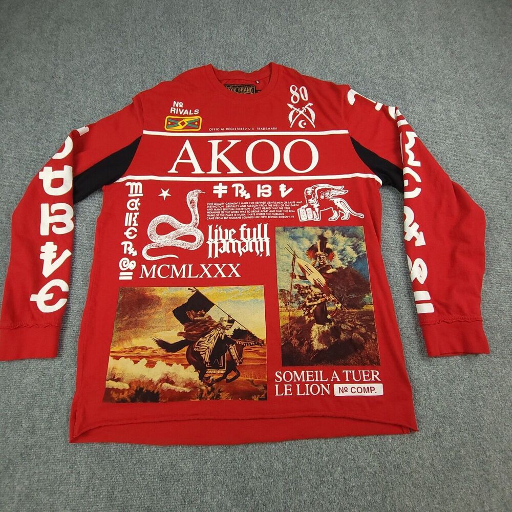 Akoo Brand Shirt mens 2XL red Long Sleeve no rivals graphic print hip hop
